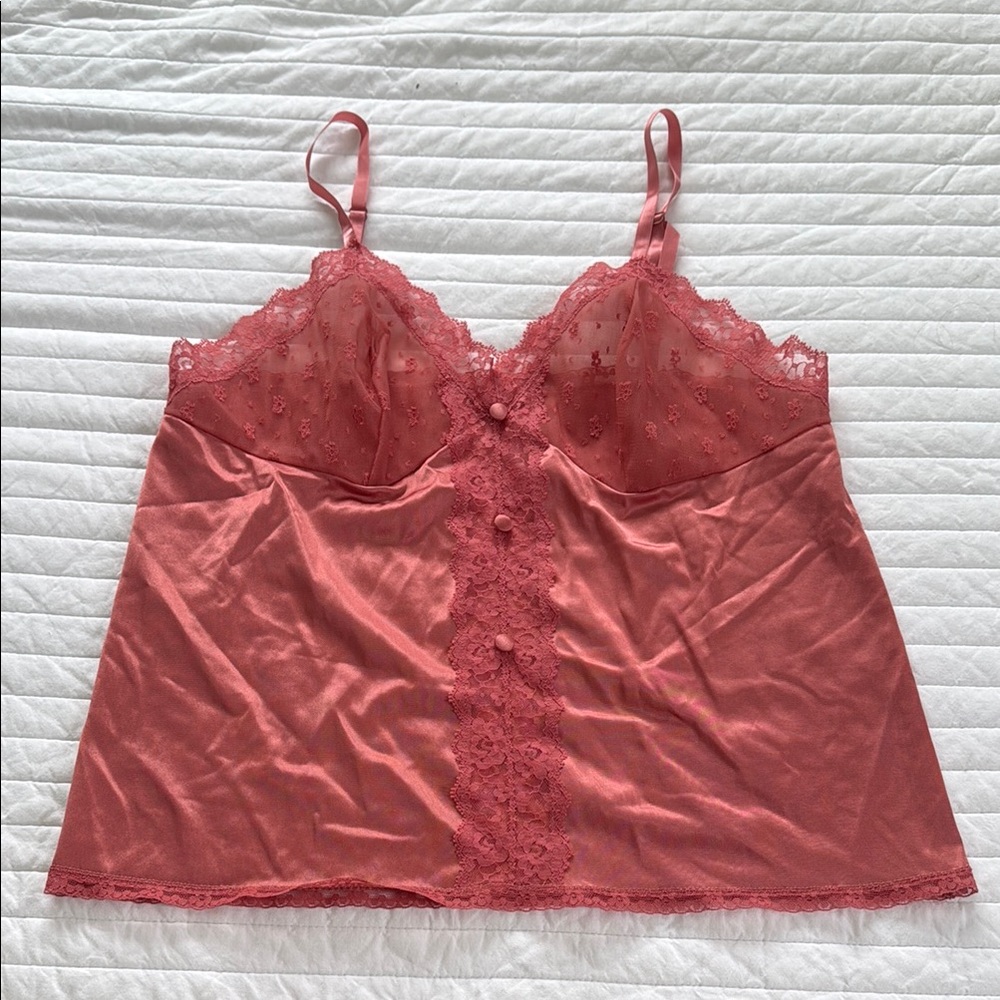 Vintage Lace Trim Satin Camisole in Dusty Rose